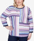 Plus Size Lavender Fields Blocked Stripe Shirttail Sweater with Necklace
