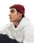 ASOS DESIGN mini fisherman ribbed beanie in burgundy