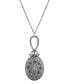 ფოტო #1 პროდუქტის Silver-Tone, Pewter Oval Mirror With Blue Enamel and Light Sapphire Necklace
