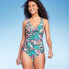 Women's Full Coverage Tummy Control Tropical Print Front Wrap One Piece