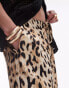 Topshop leopard printed satin straight leg tie waist trouser in light leopard