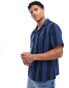 ASOS DESIGN relaxed revere shirt in navy basket stripe Синий, L - Chest 42 - фото #1