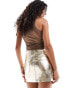 Amy Lynn Milena Lupe Y2k mini skirt in light gold chrome