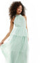 Vila Bridesmaid halterneck tulle maxi dress with tiered skirt in mint green