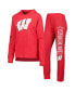 ფოტო #1 პროდუქტის Women's Red Distressed Wisconsin Badgers Long Sleeve Hoodie T-shirt and Pants Sleep Set