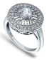 Cubic Zirconia Medallion Ring with Round Prong Center Stone in Silver Plate