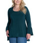 ფოტო #3 პროდუქტის Plus Size Long Bell Sleeve High Low Tunic Top