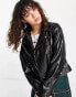 Фото #4 товара ONLY faux leather biker jacket in black