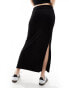 Stradivarius STR midi skirt with side split in black