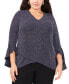 Фото #1 товара Plus Size Glitter-Knit V-Neck Ruffled-Sleeve Top