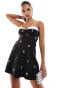 ASOS DESIGN contrast exposed cup bandeau mini dress with embellished motifs in black Черный, 38 - фото #3