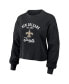 Women's Black Distressed New Orleans Saints Waffle Knit Long Sleeve T-shirt and Shorts Lounge Set