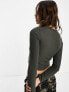 COLLUSION button rib long sleeve top in grey