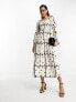 Фото #4 товара Never Fully Dressed shirred midaxi dress in monochrome heart print