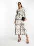 Never Fully Dressed shirred midaxi dress in monochrome heart print