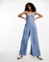 Free People wide leg denim cami jumpsuit in blue