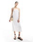 Фото #1 товара Abercrombie & Fitch linen blend midi strapless dress with scallop edge in white