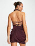 ASOS DESIGN Satin wrap neck drape mini dress in soft washed twill in wine