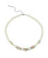 ფოტო #1 პროდუქტის Silver Tone Faux Pearl Pink Flower Beaded Necklace 15" Adjustable