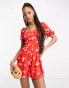 Фото #4 товара ASOS DESIGN milkmaid playsuit in red daisy print