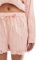 Miss Selfridge textured lace mix frill hem short in soft pink