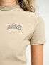 Dickies aitkin left chest varsity logo crop baby t-shirt in beige exclusive to asos