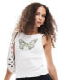 Noisy May lettuce hem tank top with butterfly print in white