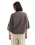 & Other Stories wool short sleeve knitted rib cardigan in dark beige