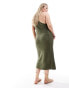 ASOS DESIGN Curve knitted crochet one shoulder maxi dress in khaki