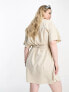 Фото #2 товара Vero Moda Curve belted linen t-shirt mini dress in stone