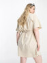 Фото #3 товара Vero Moda Curve belted linen t-shirt mini dress in stone