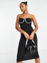 Фото #3 товара Femme Luxe sweetheart neckline diamante trim bodycon midi dress in black