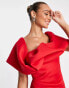 Фото #4 товара ASOS DESIGN – Midi-Bleistiftkleid in Rot mit One-Shoulder-Träger und bauschigem Detail