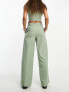 Bershka high waisted wide leg tailored trousers co-ord in sage