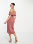 Фото #8 товара ASOS DESIGN Petite off shoulder corset midi wrap skirt dress in rose