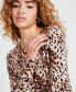 Фото #3 товара Women's Cheetah Jersey Crewneck Top, Created for Macy's