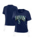 Фото #1 товара Women's Navy Seattle Mariners Side Lace-Up Cropped T-shirt