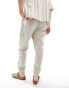 Brave Soul linen blend elasticated waist cargo trousers in light stone