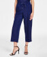 Фото #4 товара Women's Linen-Blend Mid Rise Drawstring-Waist Crop Pants, Regular & Petite