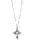 ფოტო #1 პროდუქტის Silver Tone Filigree Cross with Simulated Pearl Crystal Accent Necklace 16" Adjustable