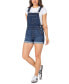 Фото #5 товара Juniors' Cuffed Shorts Denim Overalls