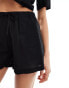 Monki co-ord drawstring waist linen shorts in black