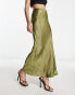 River Island satin bias midi skirt in khaki