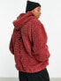 ASOS Dark Future oversized hoodie in teddy borg with gothic logo spine in embroidery in dark red