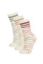 Kadın Zebra Desenli 3'lü Pamuklu Uzun Çorap A5895axns