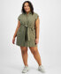 Trendy Plus Size Belted Dolman-Sleeve Shirtdress, Created for Macy's