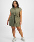 Фото #1 товара Trendy Plus Size Belted Dolman-Sleeve Shirtdress, Created for Macy's