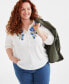 Фото #2 товара Plus Size Floral-Embroidered Henley Top, Created for Macy's