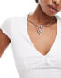 Glamorous v neck pointelle fitted t-shirt with bow