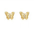 ფოტო #1 პროდუქტის Enchanting 14k Yellow Gold Plated 3-Stone Filigree Butterfly Stud Earrings with Cubic Zirconia